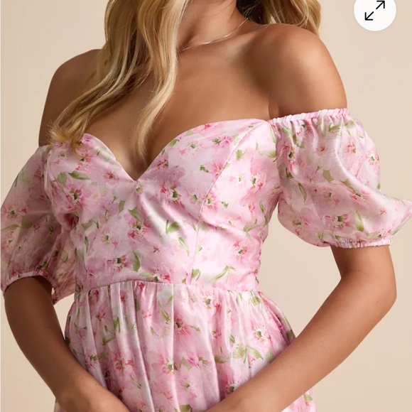 Sincerely Wondrous Pink Floral Puff Sleeve Tiered Midi Dress - Picture 3 of 3